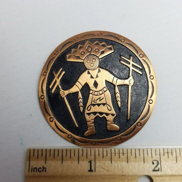 Vintage Copper Kachina Dancer Brooch Native American Figure Katsina Spirit Pin - Picture 4 of 6